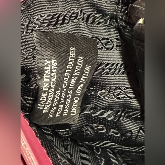 Prada Pink Wool Shoulder Tote Bag w/ Leather Trim on Handle-65AuthenticityCard - Picture 12 of 15